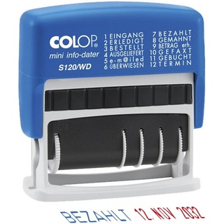 Colop Datumstempel mit Text Mini-Info-Dater S120/WD selbstfärbend blau rot