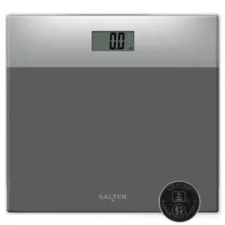 Salter 9206 SVSV3R elektronische Personenwaage - digitale badzimmerwaage, Personen Körperwaage mit LCD Display, Treten Sie auf, 180 kg maximale Kapazität, Gewichtswaage aus glas, silber/grau