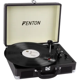 Fenton RP115C Koffer Plattenspieler Bluetooth, Plattenspieler mit Lautsprecher, Retro, USB, MP3 Converter, RCA, Schallplattenspieler, Record Player, Vinyl Player, Schwarz