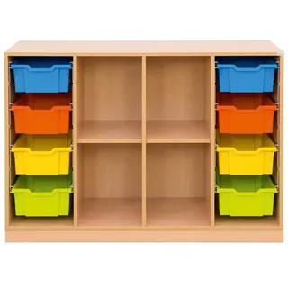 Klassenzimmerregal, 99,1 x 143,9 x 48, mit 8 Gratnells-Boxen und 2 Böden