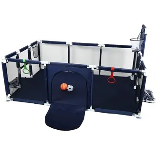 180 x 120 cm Laufstall für Babys, großer Laufstall für Kinder, für die Wohnung, drinnen und draußen, mit 4 unteren Saugnäpfen, Basketball, Fußball, Pumpe (180 x 120 cm / 2 Zugringe + Pumpe)