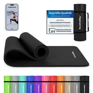 Msports Gymnastikmatte Premium inkl. Tragegurt + Übungsposter + Workout App I Hautfreundliche Fitnessmatte 190 x x 1,5 cm - - Phthalatfreie Yogamatte