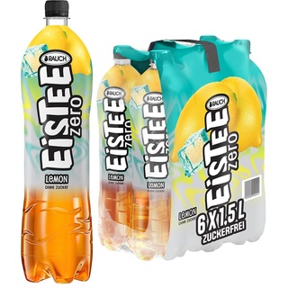 Rauch Eistee Zero Lemon | Durstlöschender, zuckerfreier Eistee | Genuss mit Zitronen Geschmack | Kalorienarme Erfrischung | Aus Schwarztee und Hagebutte | 6x 1,5 Liter PET Flasche