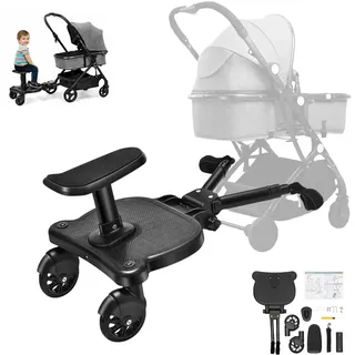 EGBNSY Buggy Board, Trittbrett für Kinderwagen Universal, Buggy Board mit Sitz, Kinderwagen Schaukler Höhe einstellbar, (Stehen/Sitzen) Kinderwagen Zubehör, Mitfahrbrett Universal Passend für 2-6 Ja