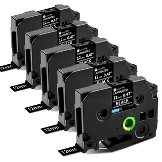 Markurlife TZe 335 TZe-335 Kompatibel mit Brother P touch Bänder Weiß auf Schwarz TZe TZ Tape 12mm 0,47 Schriftband für Brother Ptouch PT H105 1010 1000 H107B H101gb D400 D600VP, 5er-Pack
