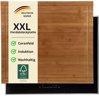 MOON HOME Schneide- und Abdeckplatte - Eclipse, aus nachhaltigem FSC Bambus/Holz, antibakteriell, große 2 in 1 Herdabdeckplatte, rutschfeste Füße, mit Saftrille, 50 x 56 x 4 cm