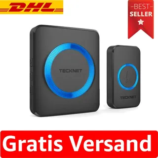 TeckNet Funkklingel, IP65 Funk klingel Set Aussen Wasserdicht, Kabellose Türklingel 400m Reichweite, | 60 Melodien