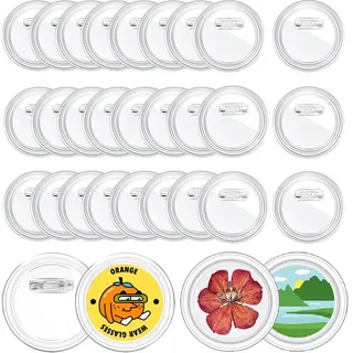 30PCS Buttons Selber Machen ohne Buttonmaschine,BetterJonny 80mm Transparente DIY Ansteckbuttons Set DIY Transparente Buttons mit Sicherheitsnadel Knöpf Anstecknadeln für Kinder Foto Kleidung Schule