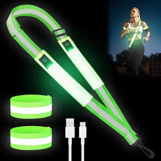 GOMETY Lauflicht Joggen Reflektoren Gürtel, USB Wiederaufladbare LED Lauflampe Verstellbar Laufgürtel mit Reflektorband LED Reflektierende Sicherheitslicht Nachtlicht für Laufen, Radfahren, Wandern
