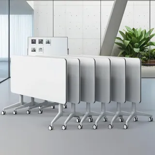 Konferenztisch, weißer, moderner, klappbarer mobiler Schulungstisch mit Rollen fürs Büro, praktisch und schnell, geeignet für Firmenbüros, Besprechungsräume und Klassenzimmer (6 Stück 55,1 Z