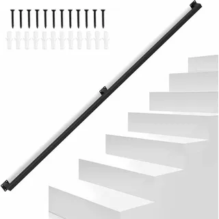 Jayseuw Handlauf treppe Handlauf Set Metall Schwarz pulverbeschichteter Treppenhandlauf pflegeleicht und langlebig 200cm Treppengeländer - Schwarz
