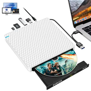 NOLYTH Externes 4K Blu Ray Laufwerk USB C UHD Bluray Brenner Extern für Mac | Ultra Slim Blu Ray Brenner mit SD/TF/USB Ports, Tragbar 3D DVD CD BDXL Externe Blu-ray Laufwerke für Laptop PC Windows, Weiß
