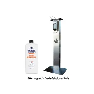 Aktionsset DR. GRIMM 60 x Händedesinfektion + GRATIS Spendersäule 15283+15145 , Aktionsset