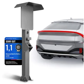 sortiQ Elektroauto-Ladestation-Halterung Wallbox-Stele, Außenbereich Wallbox-Standfuß, (Freistehende Wallboxhalterung mit Überdachung, Wetterschutz) grau