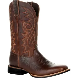 KKPW Herren-Cowboy-Stiefel, breit, klassisch, Vintage, Wadenhöhe, Westernstiefel, Stickerei, spitzer Zehenbereich, Blockabsatz, lange Stiefel (Größe: 44EU, Farbe: Braun) - 44 EU