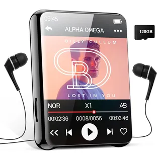Taichaeu 128GB MP3 Player mit Bluetooth - 2.4 in Full Touch Screen, FM Radio, Recorder, HiFi Sound, Unterstützt Erweiterung bis zu 512GB, Wired Headset im Lieferumfang Enthalten