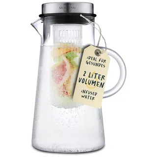 SILBERTHAL Wasserkaraffe aus Glas mit Deckel, (1-tlg), für Kalt- & Heißgetränke weiß 2000 ml | Ø 13 cm x 26 cm