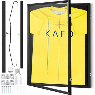 Vevor Trikot-Präsentationsrahmen 590x790x40mm abschließbare Schattenbox für Sporttrikots mit 98 % UV-Schutz PC-Glas und Kleiderbügeln für Baseball- Basketball- Football- Hockey-Trikots und -Uniformen