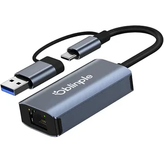 Oblinple USB C auf Ethernet Adapter 1000 Mbps, USB 3.0 auf RJ45 Gigabit LAN Netzwerkadapter, Netzwerk Adapter 10/100/1000Mbps für Windows XP Mac OS MacBook Linux Vista Laptop (2 in 1)