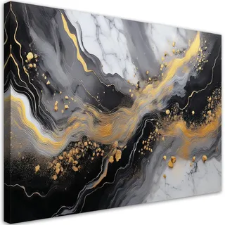 Feeby Leinwand Bilder - Gold Abstrakt Glamour - Vlies 120x80 cm - Deko Wohnzimmer - Wandbilder Schlafzimmer - Deko Aesthetic - Wand Deko - Leinwand Groß - Deko Zimmer - Leinwandbilder XXL