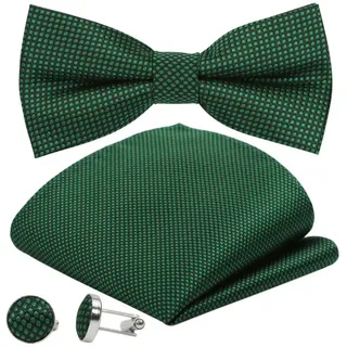 GASSANI Fliege Hochzeitsfliege Tuch Festlich, Karo Herren-Fliege Hochzeit Schleife (Set, 3-St., Fliegenset, mit Einstecktuch, Manschettenknöpfe) Kariert Gepunktet Punkte Tupfen, Vorgebunden Verstellbar, Seide Touch grün|schwarz