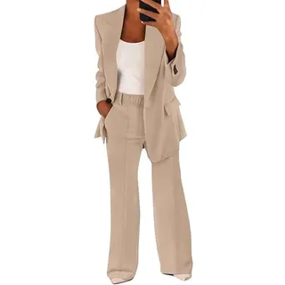 JIAALU Hosenanzug Damen Elegant 2 Teilig Hosenanzug Slim fit Blazer Hose Outfit Zweiteiler Einfarbig Blazer Hose Baumwolle Einfarbig StreetwearElegant Business Anzug Set Festlich Anzugjacke - XXL