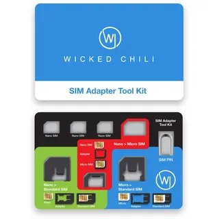 Wicked Chili 8in1 SIM Karten Adapter Aufbewahrung Set/Nano Micro Standard Karte + Simkarten Nadel für Handy, Tablet, Smartphone, Mobiler WLAN Router, LTE Reiserouter, Surfstick, Phone, Stanze