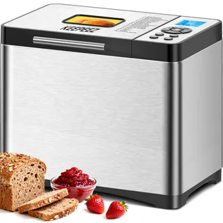Brotbackautomat Mit individuellem Eigenprogramm, Keramik-Backform, 19 Programme für Sauerteig, glutenfreies Brot, Marmelade, Teig, 3 Brotgrößen & 3 Bräunungsstufen, 1kg, 15 h Timer, Warmhaltefunktion