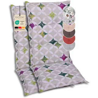 GO-DE Textil Bequeme und attraktive Polsterauflagen für Hochlehner-Gartenstühle (2er-Set, Colibri grün, Hochlehner)