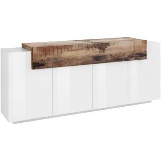 Whous – Moderne Anrichte für Wohnzimmer Corona 200 – weiße Anrichte und zentrale Struktur Ahorn – Anrichte 5 Türen mit Regalen, Moderne Wohnzimmer-Anrichte aus Melamin – moderner Eingangsmöbel,