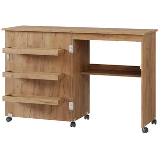 Vicco Nähtisch Eiche, 118 x 77.5 cm mit 3 Regalfächer, Nähzubehör, Braun
