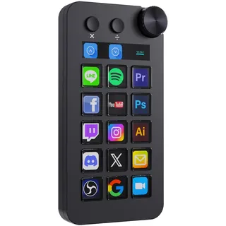 Basicolor N1 Stream Controller Deck & Macro Keypad: 3-in-1-Design mit 15 LCD-Tasten, Numpad & Rechner – Programmierbarer Studio Controller für Streaming, Produktivität (Mac14.0/Win10)
