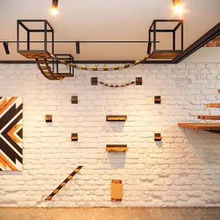 QLS Katzen Kletterwand Set XXL Hängebrüke Katzenbett Katzenregal Wandmontage 11163 - Schwarz