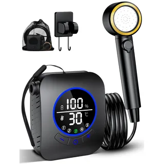 Rsaoty Tragbare Campingdusche, Camping Dusche mit Pumpe, Tragbare Duschen Outdoor, 8000mAh wiederaufladbare Batterien, mit 2m Schlauch,für Garten, Reisen, Autowäsche Haustierwäsch