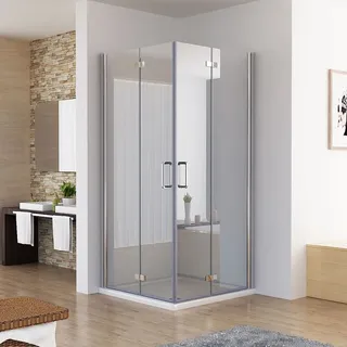 MIQU Eck-Duschkabine mit Falttür 90 x 90 cm silber transparent