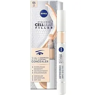 NIVEA Hyaluron Cellular Filler 3-in-1 Eye Care Concealer for Dark Circles & Fine Lines, Light Shade 01 4 ml – Hydrating Anti-Age Eye Cream with Mineral Pigments & Hyaluronic Acid for Radiant Under Eye