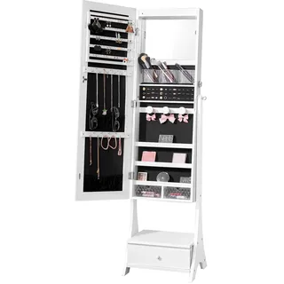 Vevor Spiegel-Schmuckschrank, Standspiegel mit Aufbewahrung, abschließbarer Schmuckspiegel-Organizer mit Ganzkörperspiegel & Samtfutter & LED-Innenbeleuchtung, & Schublade, Schmuckschrank Weiß