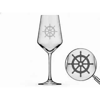Valhalla Weinglas 350ml mit Steuerrad Gravur spülmaschinenfest Geschenkidee maritim, 1-tlg., Glas, Lasergravur, spülmaschinenfest, Geschenkidee für Nautik-Fans weiß