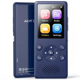 AGPTEK 32GB MP3 Player mit Bluetooth 5.3 & 2,4 Zoll Display für Senioren | Tastensteuerung, Größere Schriftarten, Leistungsstarker Lautsprecher, bis zu 90 Std, Einfacher MP3-Player Kinder, Blau