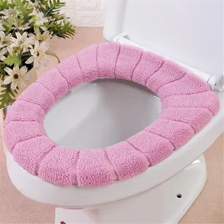 Junjie WC-Sitzwärmer, Plüsch-WC-Sitzkissen, Badezimmer, weich, dicker, wärmer, dehnbar, waschbar, Stoff-WC-Sitzbezug, Pads (Rosa)