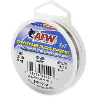 American Fishing Wire Surfstrand Micro Supreme, blanker 7 x 7 Edelstahlvorfachdraht, 9 kg getestet, 0,005 cm Durchmesser, Tarnmuster, 5 m