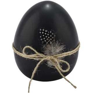 ETC dekoratives frühlingshaftes Dekoei Osterei Keramik mattschwarz mit Sisalband und gepunkteter Feder in 2 verschiedenen Größen (mittel, 2, stück)