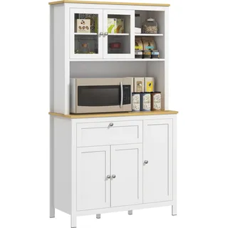 HOMCOM Küchenschrank, Küchenbuffet mit Schublade, Mehrzweckschrank mit 2 Offenen Ebenen, 2 Schränken, Vitrinenschrank mit Anti-Kipp-Schutz, für Wohnzimmer, Weiß, 100 x 40 x 180 cm   Aosom