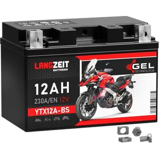 LANGZEIT YTX12A-BS GEL Motorradbatterie 12V 12Ah 230AEN 51013 YTZ12S GT12A-BS CTX12A-BS 12V ersetzt 10Ah