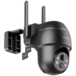 COOAU Überwachungskamera 2K Überwachungskamera Aussen Akku Kabellos mit 32&64G Speicher Karte (Aussen, Außenbereich, außen, 355°/90° Schwenkbar WLAN IP Kamera Outdoor mit Nachtsicht in Farbe, Personen-/Bewegungserkennung, IP66, Cloud-Speicher, Works with Alexa, Audio- und Lichtalarm H.265-Videokomprimierung 4 Spotlight) schwarz