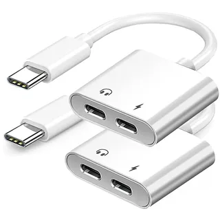 Huudngeje 2 PCS USB C auf USB-C Kopfhörer-Ladeadapter, 2-In-1 Typ C Audioadapter mit PD-Schnellladung, USB C Splitter Dongle