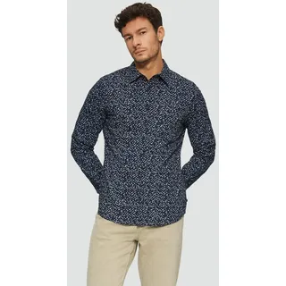 s.Oliver Langarmhemd Hemd Slim Fit: Gemustertes Hemd aus Popelin blau XL