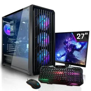 SYSTEMTREFF Basic Gaming Komplett PC Set AMD Ryzen 7 PRO 5755G 8x4.6GHz | Radeon RX Vega 8 4K | 1TB M.2 NVMe | 32GB DDR4 RAM | Windows 11 | 27 TFT Monitor | Desktop Paket Computer für Gamer, Gaming