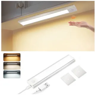 ZMH LED Unterbauleuchte mit Bewegungsmelder Aufladbar Schranklicht USB 1500mAh Flur Cabinet, Augenschutz, Einfache Installtion, LED fest integriert, 3000-6500K, 20CM Dimmbar 3 Farbtemperatur Schrankleuchte Schlafzimmer weiß 20 cm