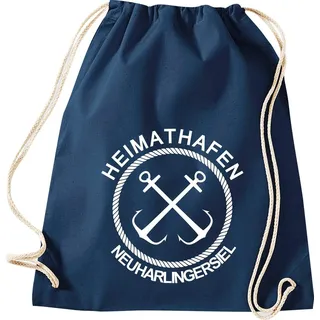 Shirtinstyle Turnbeutel, Heimathafen Neuharlingersiel Sprüche Spruch, Urlaub See Hafen Strand Familie, Farbe Blau